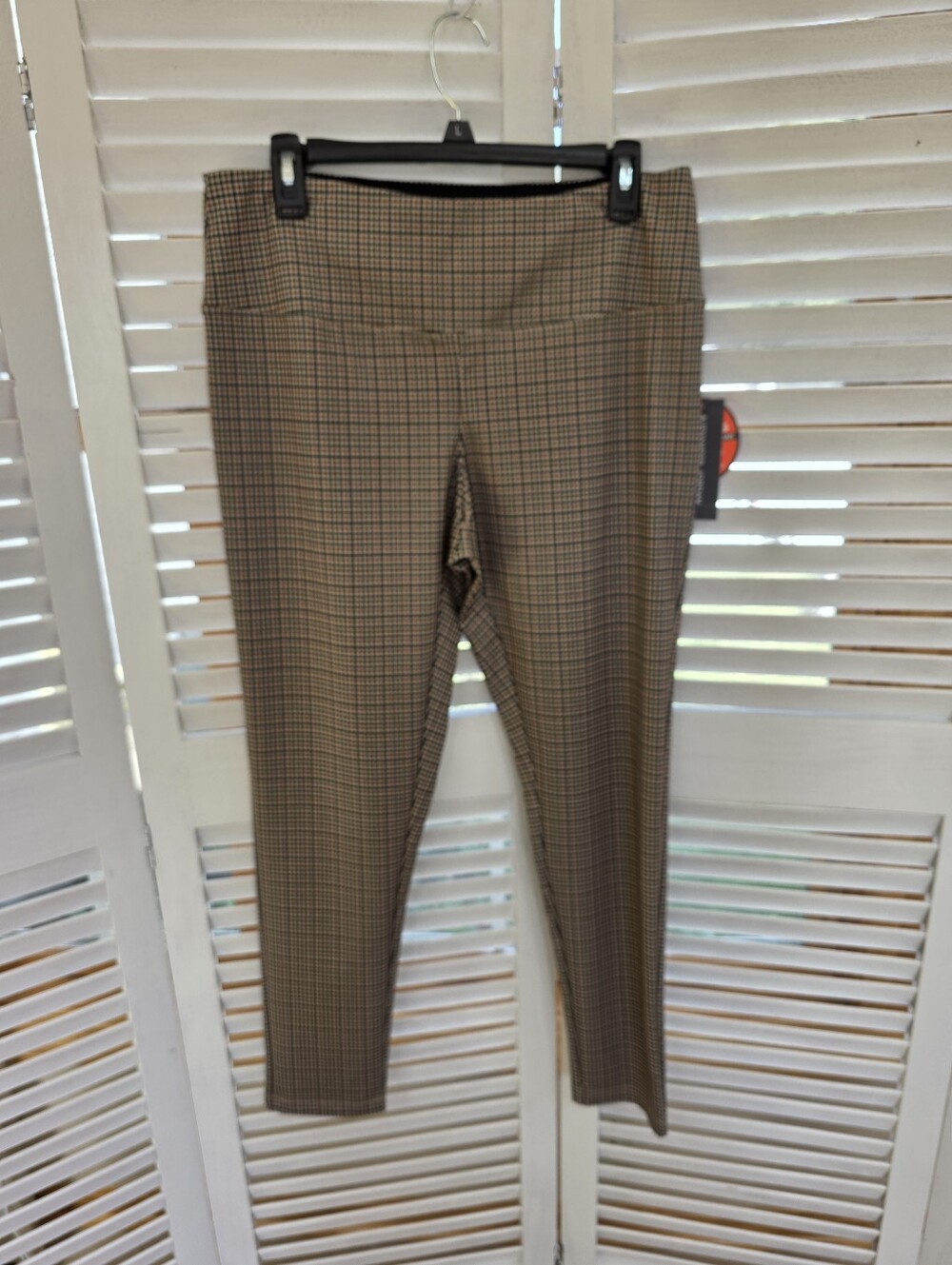 Alexander Jordan Women's Plaid Tummy Control Casual Knit Leggings Size L